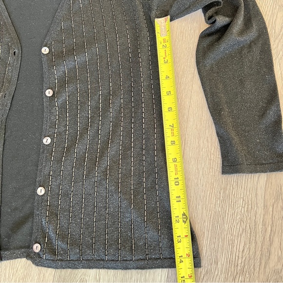 C'est City silk metallic beaded sweater set V cardigan over tank black knit - Picture 11 of 14